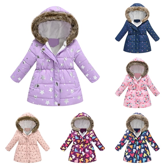 TBWNWG Toddler Girls Boys Winter Cartoon Prints Coat Hooded Jacket Thicken Windproof Zipper Warm Outwear