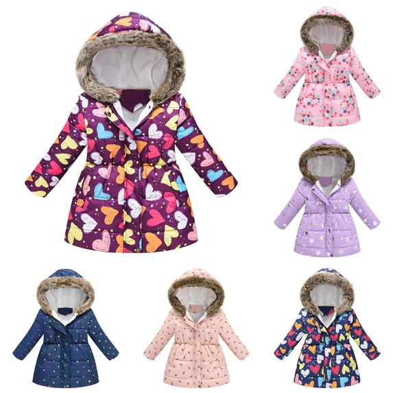 TBWNWG Toddler Girls Boys Winter Cartoon Prints Coat Hooded Jacket Thicken Windproof Zipper Warm Outwear