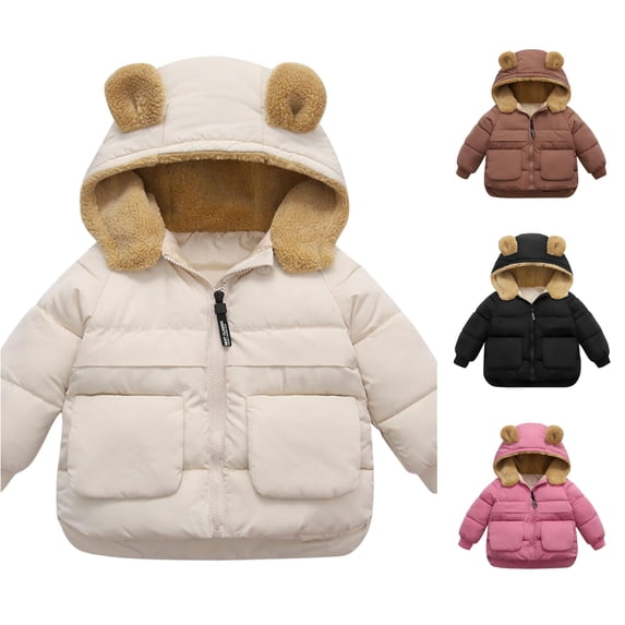 TBWNWG Toddler Kids Baby Boys Girls Winter Warm Solid Coats Bear Ears Hooded Padded Outwear