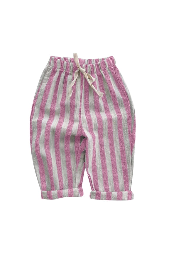 Toddler Linen Pants,Baby Girl Minimalist Striped Pants Daily Elastic Waist Pants Size 6-9 Months