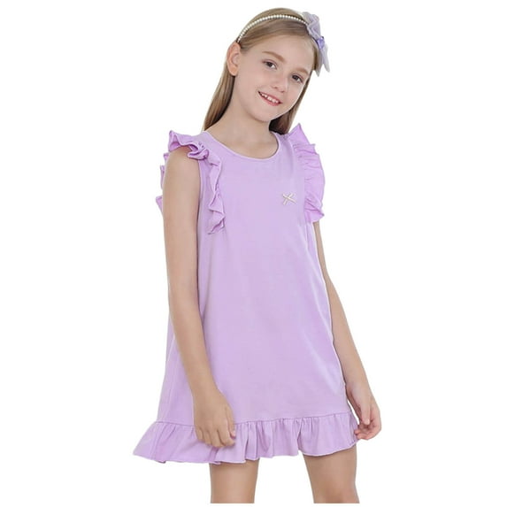 TBWNWG Toddler Nightgown Cotton Sleeveless Solid Dress Dance Party Dresses Clothes,Size 6-7 Years