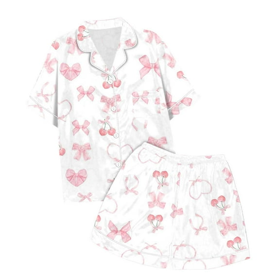 TBWNWG Toddler Pajamas 2 Piece Sets Pajamas for Kids Children Graphic Print Short Sleeve Button Shirt Shorts Pajama Set for 6-7 Years