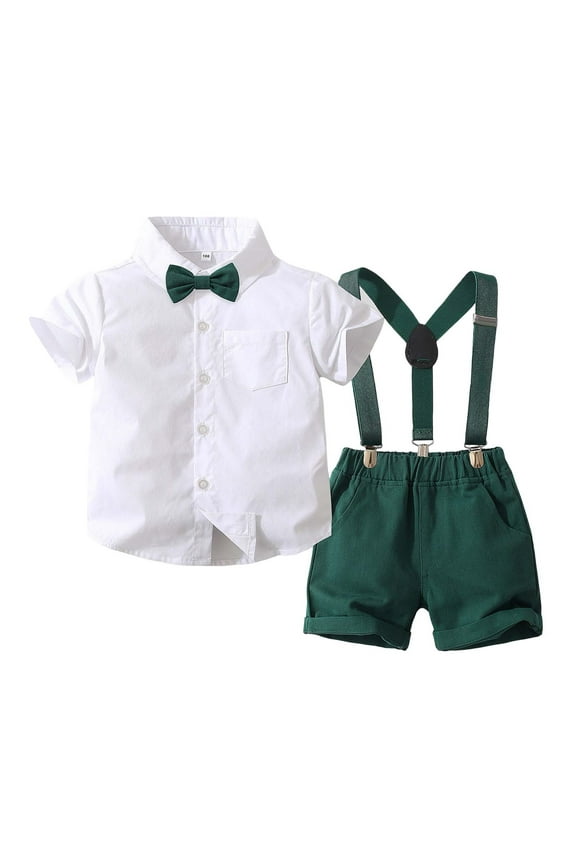 Toddler Suspender Outfit,Baby Boys Gentleman Shorts Sets, Outfits Suits, Shirt+Shorts+Bow Tie+Suspenders for 6-7 Years