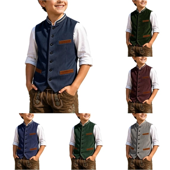 TBWNWG Traditional Bavarian Festival Boys Vest Jacket for Kids With Lightweight Quilted Front
