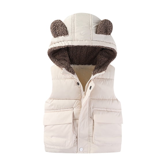 TBWNWG Winter Baby Girl Clothes,Boys Winter Jacket Hooded Vest for Toddlers with Bear Ears Warm Padded Sleeveless Coat Zippered Design,Size 5-6 Years