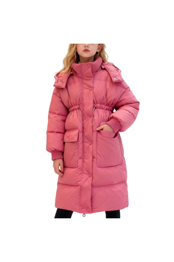 Winter Insulated Long Coat For Girls Knee Length Jacket Warm Thickened Down Alternative Outerwear Youth Kids,Sizes 9-10 Years