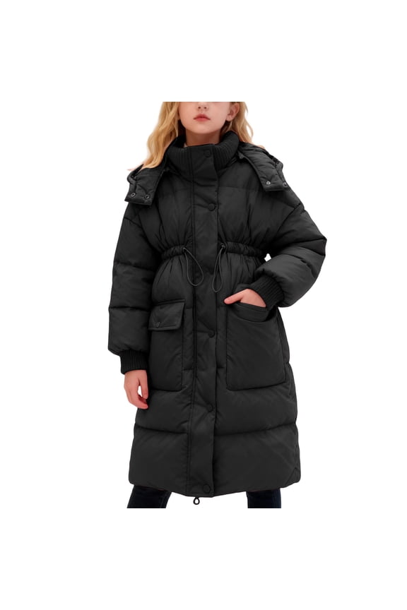 Winter Insulated Long Coat For Girls Knee Length Jacket Warm Thickened Down Alternative Outerwear Teen Youth Kids,Sizes 9-10 Years