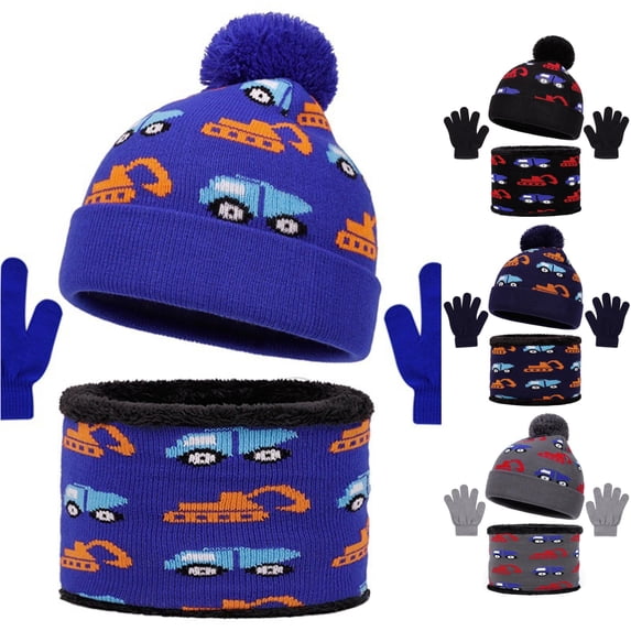 TBWNWG Winter Knitted Scarf Hat Set for Kids Neck Warmer Thermal Touchscreen Mittens Cold Weather,One Size