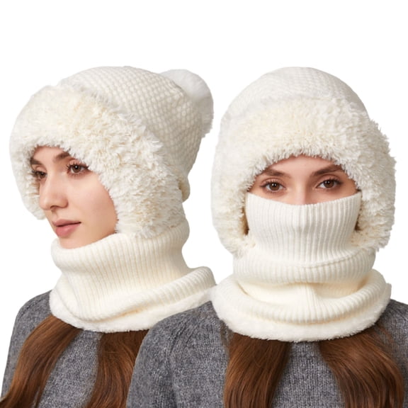 TBWNWG Winter Thermal Knitted Lined Scarf Hat Set for Outdoor Cold Weather Activities and Extreme Wind,One Size