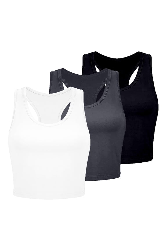 Women's Seamless Ribbed Yoga Tank Top Set for Workout Exercise and Fitness Activities 3PCS,Sizes L