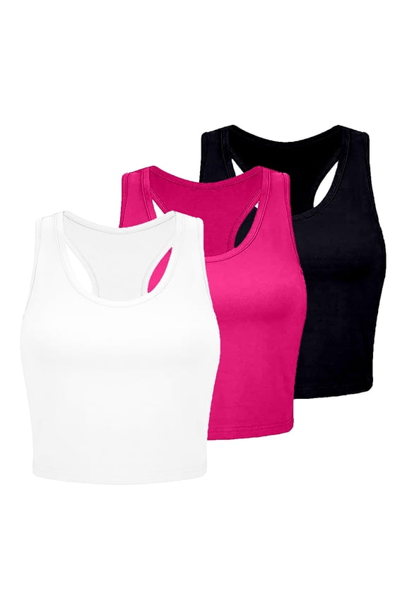 Women's Seamless Ribbed Yoga Tank Top Set for Workout Exercise and Fitness Activities 3PCS,Sizes L