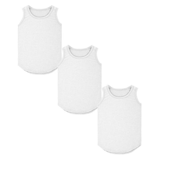 TBWNWGGirls Summer Shirts - Soft Cotton Round Neck Sleeveless Stretch Undershirt for Kids 3PC,Size 9-10 Years