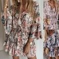 thumbnail image 1 of TBWYF Boho Style Women Dress Long Sleeve Beach Summer Dresses Floral Print Vintage Maxi Dress Colorful S, 1 of 2