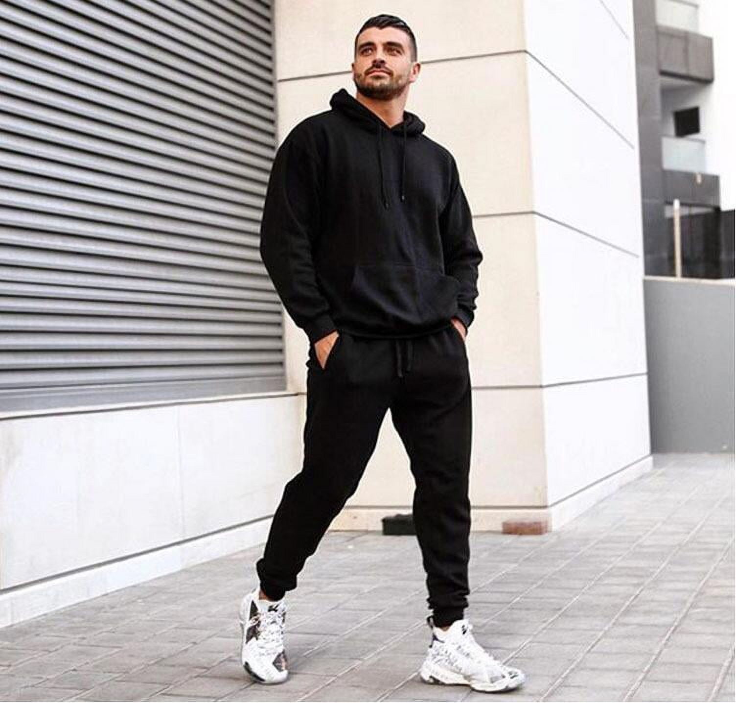 TBWYF Mens Sweatsuits 2 Piece Hoodie Sets Hood Pollover Sweatshirt Pants Slacks Jogging Suits Black XL