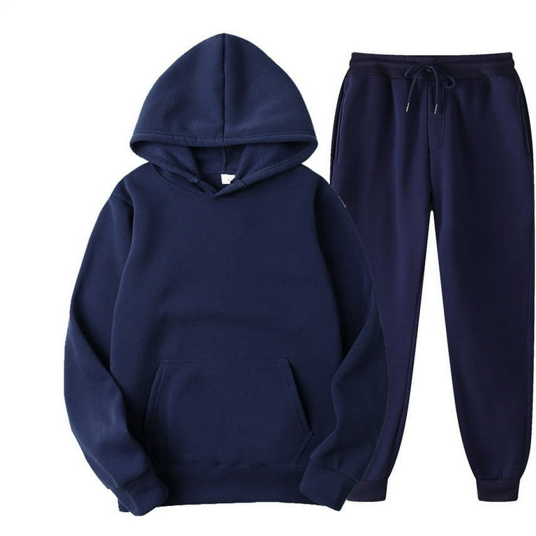 TBWYF Mens Sweatsuits 2 Piece Hoodie Sets Hood Pollover Sweatshirt Pants Slacks Jogging Suits Navy 3XL Walmart