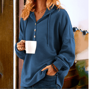 TBWYF Women's Hooded Sweatshirt Long Sleeve Pullover Hoodies for Women V-neck Buttons blue
