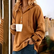 TBWYF Women's Hooded Sweatshirt Long Sleeve Pullover Hoodies for Women V-neck Buttons yellow