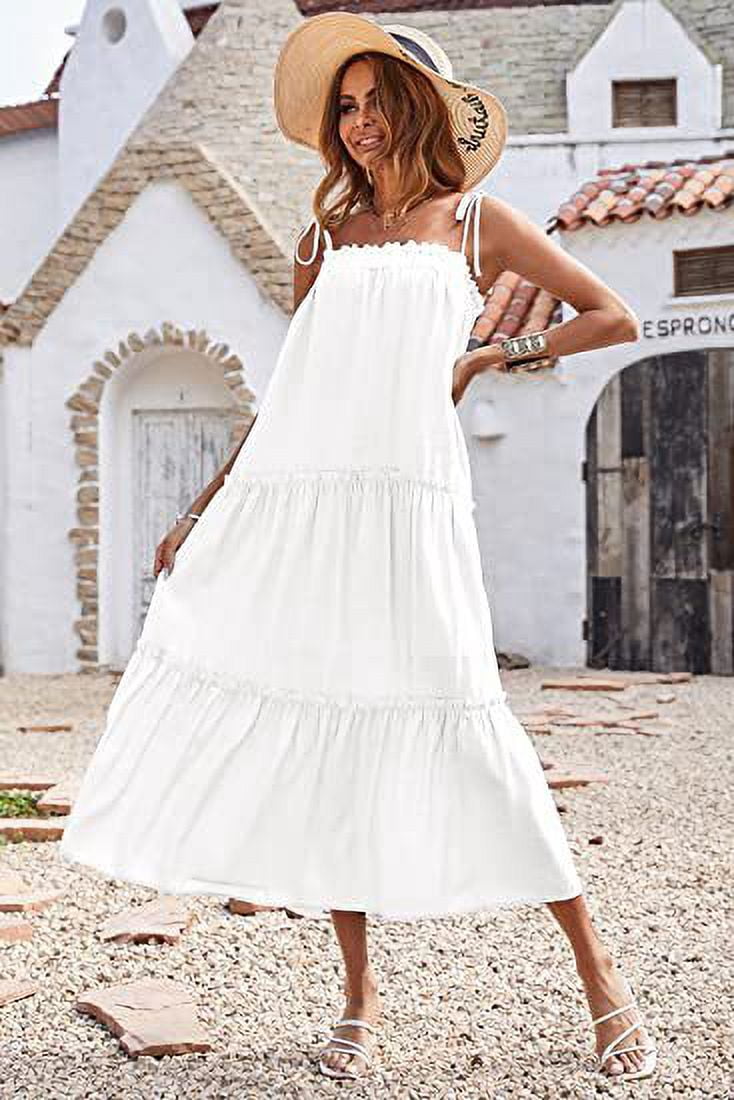 TBWYF Women's Tie Shoulder Tiered Dress Slip Midi Dress White XL -  Walmart.com