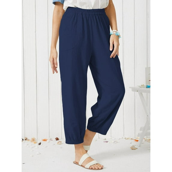 TBWYF Womens Solid Plus Size Chino Trousers Harem Casual Holiday Loose Slacks Pants Blue XL