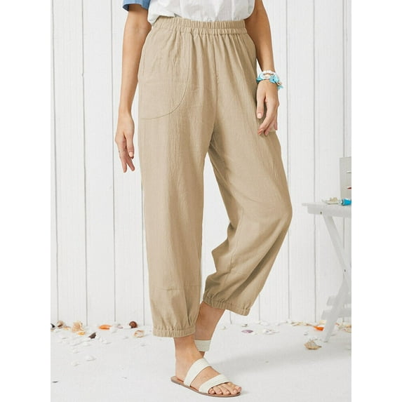 TBWYF Womens Solid Plus Size Chino Trousers Harem Casual Holiday Loose Slacks Pants Khaki 2XL