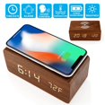 thumbnail image 1 of TBWYF Wooden Wood Alarm Clock Qi Wireless Charging LED Sound Control Time Date Temperature Brown, 1 of 5