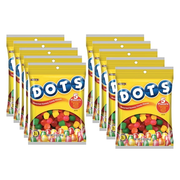 TBoostBox Tootsie Dot's Gummy Candy 8 oz Peg Bag 10-Pack