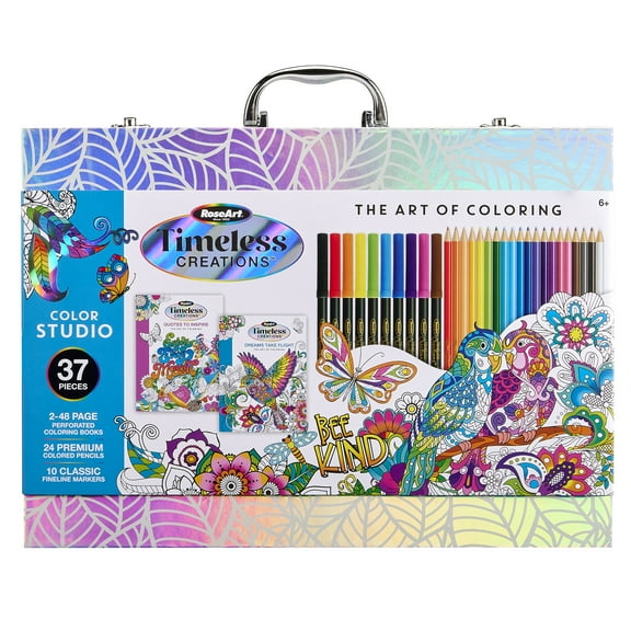 RoseArt Timeless Creations 37 Piece Coloring Case, Books, Color Pencils, and Markers, Holiday Gift for Kids, Ages 6+