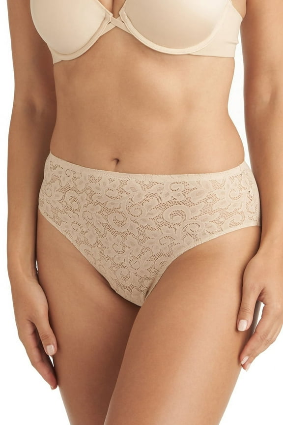 TC Fine Intimates Women's -134 Wonderful Edge All Over Lace Hi-Cut Panty, A4, Nude, XL - A4-134