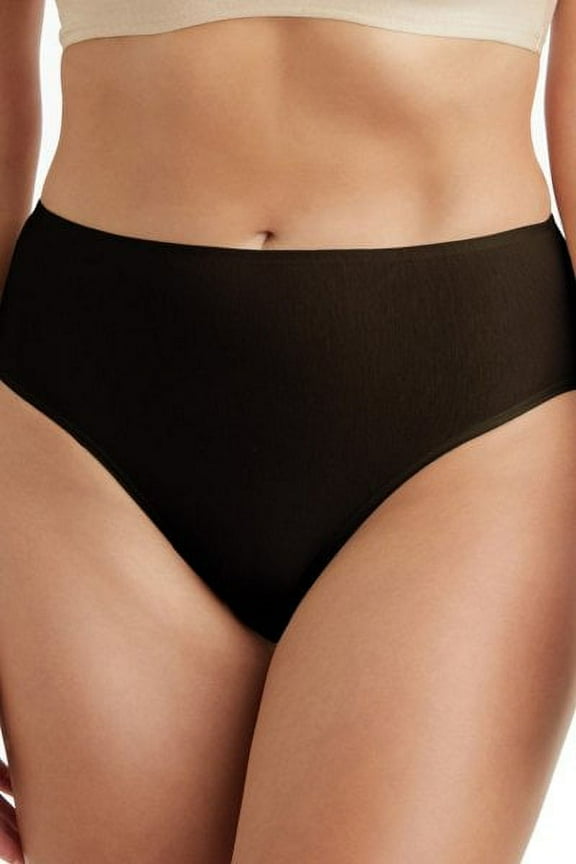 TC Fine Intimates Womens Cotton Comfort High-Cut Brief Panties, Deep Black (XL)