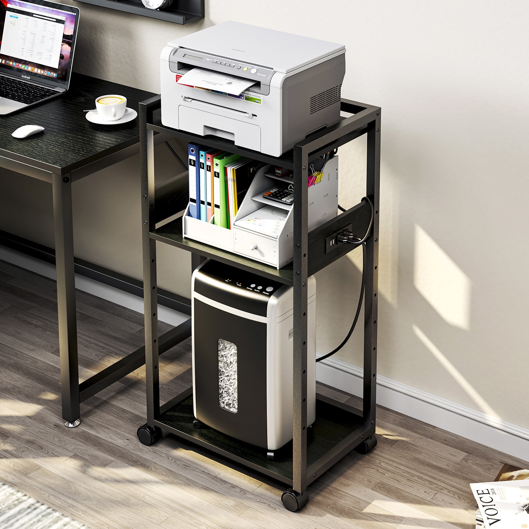Black computer desk with printer shelf hw53469 wc outlet