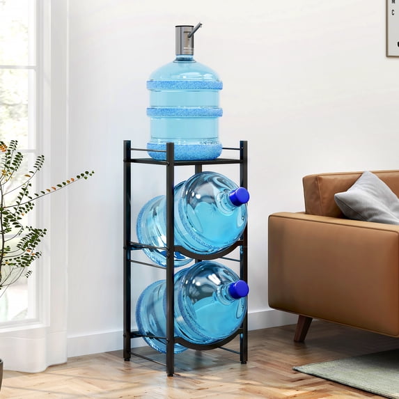 TC-HOMENY 5 Gallon Water Jug Holder, 3-Tier Floor Standing Water Bottle Storage Rack for Dispenser, Organizer Stand for Home Office, Black
