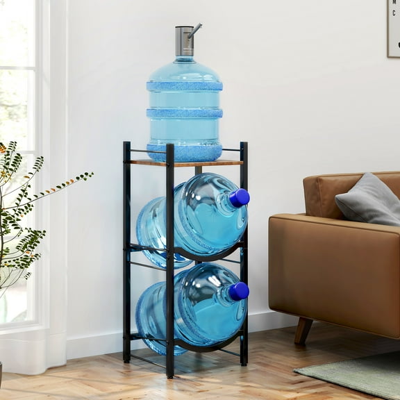 TC-HOMENY 5 Gallon Water Jug Holder, 3-Tier Floor Standing Water Bottle Storage Rack for Dispenser, Organizer Stand for Home Office, Brown