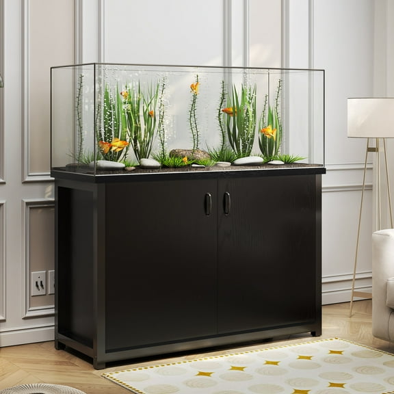 TC-HOMENY 55-75 Gallon Aquarium/Fish Tank Stand with Cabinet and Charging Station/Power Outlets, Black