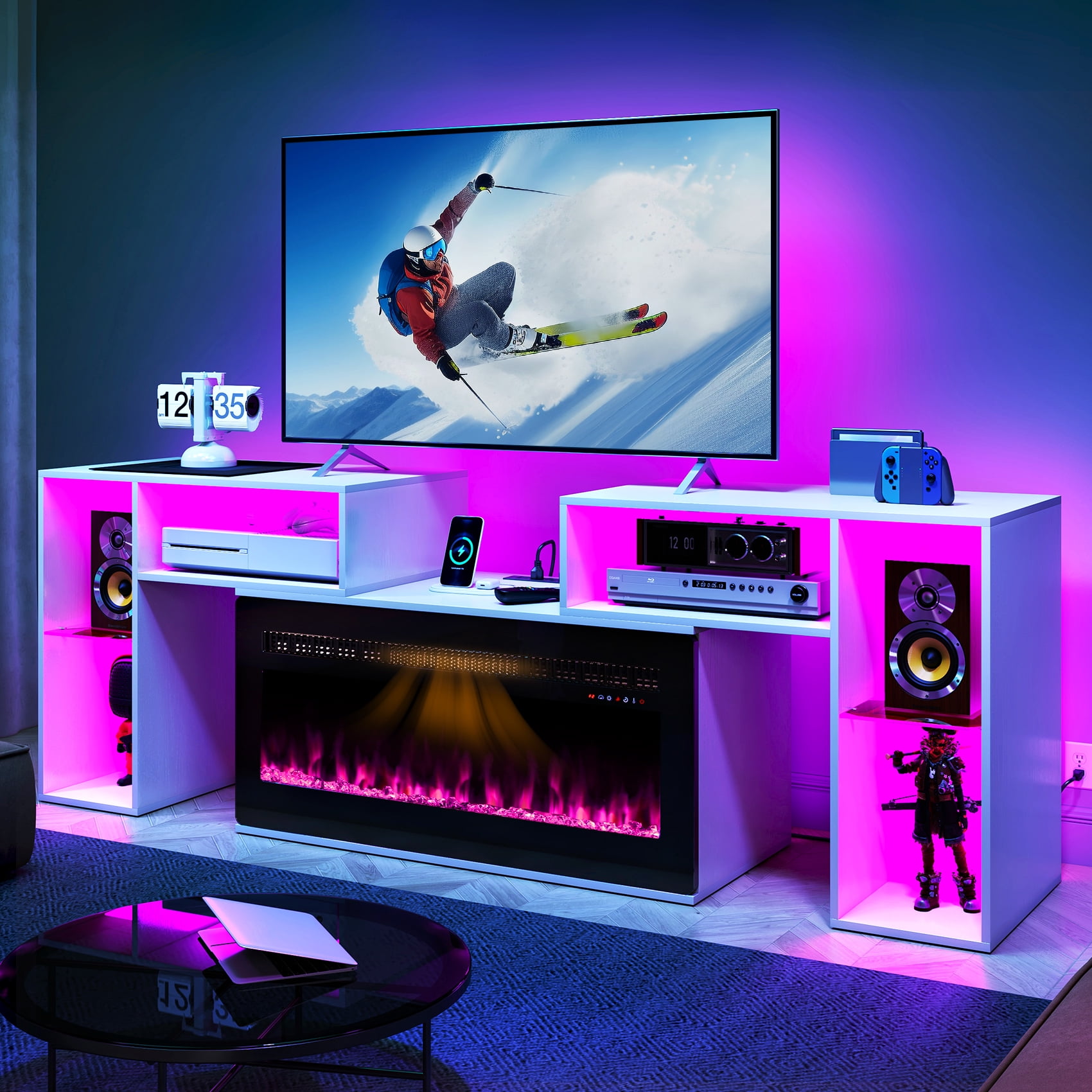 "TCHOMENY LED Fireplace Entertainment Center, TV Stand for 80"" TV