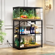 TC-HOMENY Fish Tank Stand 10-37 Gal, Aquarium Stand with Adjustable Shelf w/ 1000LB Load Capacity, Multipurpose Metal Reptile Tank Stand w/ Double Storage Design & Adjustable Boards, Brown