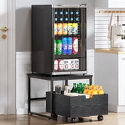 TC-HOMENY Mini Fridge Stand with Storage Space, Refrigerator Stand Table Shelf with Lockable Mobile Wheel, Beverage Compact Fridge Cabinet with Drawers, Fit for Dorm, Apartment, Office, Black