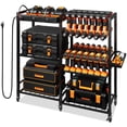 thumbnail image 1 of TC-HOMENY Movable Power Tool Organizer Cart w/ 8 Outlets Charging Station, 28 Power Drill Tool Garage Battery Storage Rack, Heavy Duty 3-Tier Tools Organizer, Festive Gifts for Men Dads Father, 1 of 8