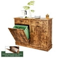 thumbnail image 1 of TC-HOMENY Tilt Out Trash Cabinet, Double Trash Can with Drawer and Countertop, Free Standing Trash Can Cabinets with Lid Support Hinge, Recycling Cabinet For Kitchen, Laundry Room, Wooden, 1 of 9