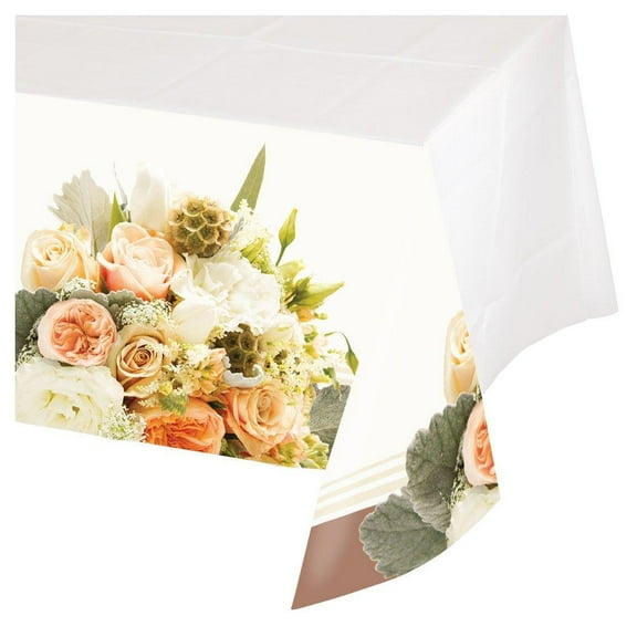 Creative Converting Border Print Plastic Table Cover, Rose Gold Bouquet