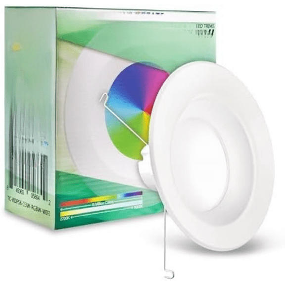 TC-RDPS6-13W-RGBW-WIFI 6 Inch Round LED Trim Downlight, 13W, White Finish - Compatible with Alexa, Works with Google, Ceiling Light, Multi CCT from 2700K to 5000K$$Tools