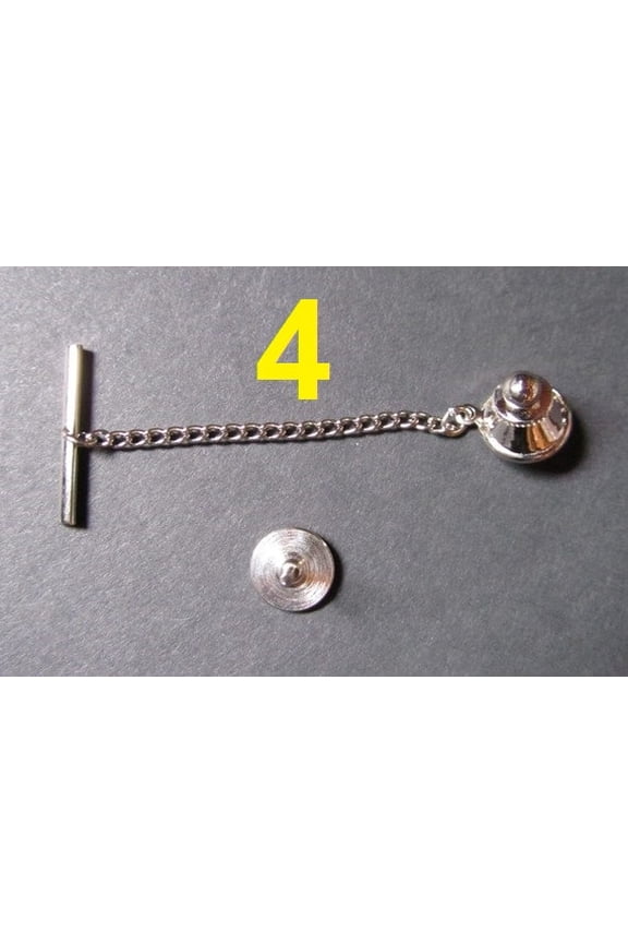 TC037A - 4 Sets Silver Tone Tie Tacks (Spring Loaded Clutch and Chain)