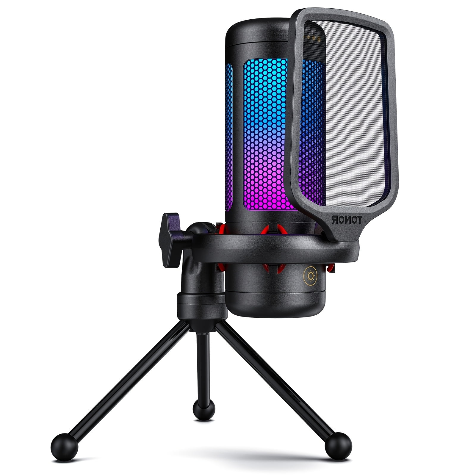 USB- Compatible RGB Gaming Microphone with Boom Arm & Shock Mount - USB- Condenser Mic Suitable for Streaming, Podcasting, Voice Recording, PC Computer Setup, Pop Filter System for Studio Recording