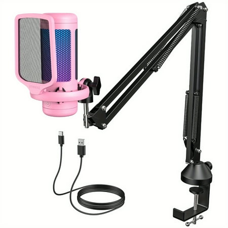 TC310+ USB Gaming Microphone with RGB, Pop Filter & Shock Mount, Boom Arm with Quick Mute/Gain Control for PC Streaming Podcasting YouTube Twitch Zoom Skype