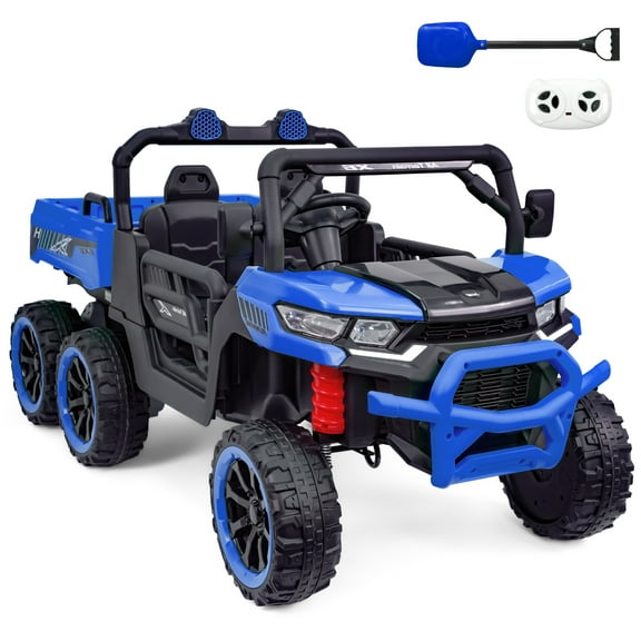 TCARAIWEN 24V 2-Seater Ride On Dump Truck,Ride on Car Truck,Ride on UTV W/,Ride on Toys W/ Dump Bed/Shovel, LED Light, Music, Remote Control,6 Wheels 4WD Ride On Toys for Boys Girls (Ages 3 )Blue