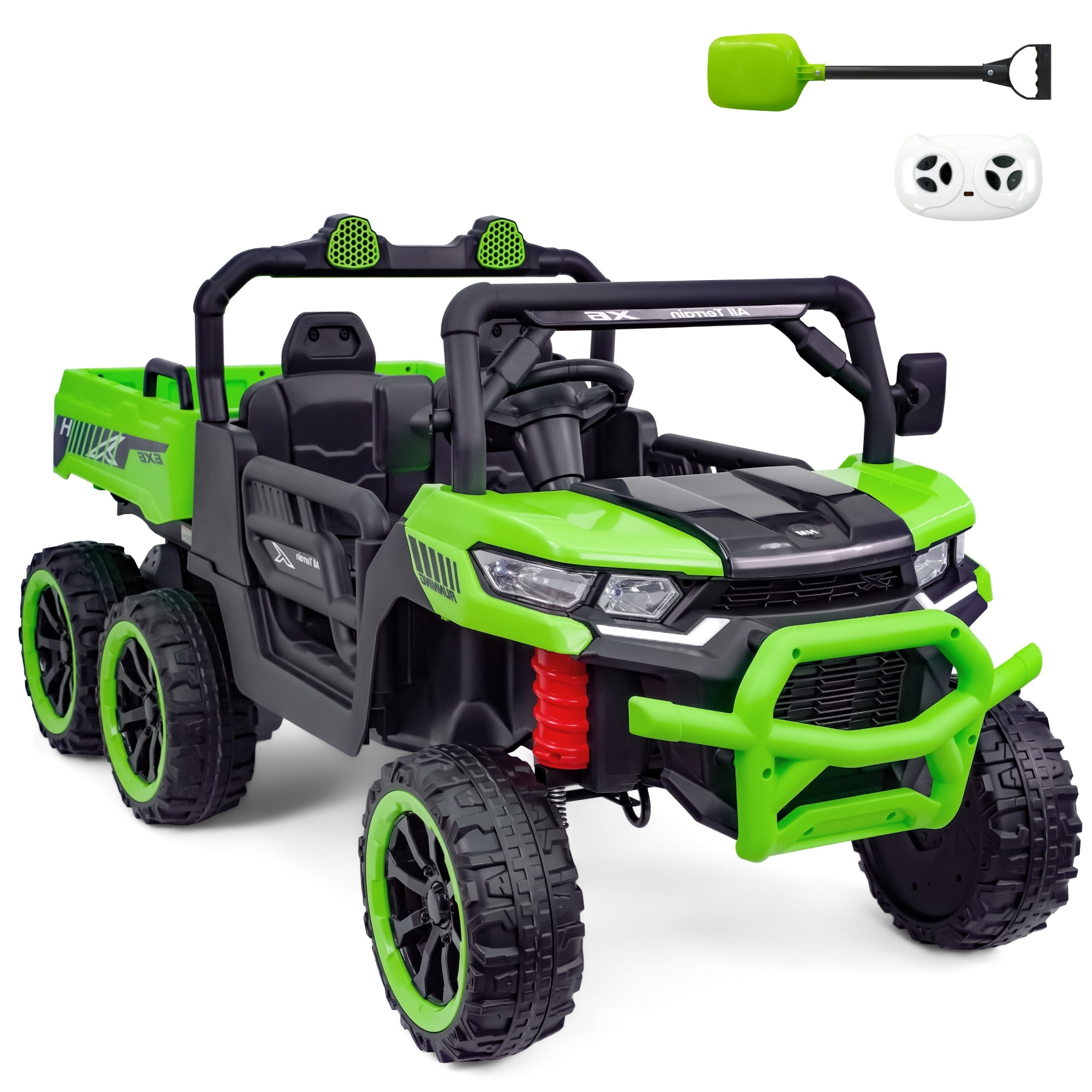 2-Seater Kids Ride On Dump Truck with Dump Bed and Shovel-Black