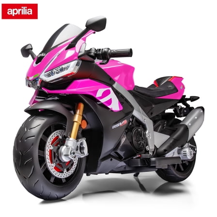 TCARAIWEN 24V Kids Motorcycle Electric Motorbike Aprilia Licensed Ride on Toy w/LED Lights Bluetooth Music Battery Powered 5MPH for Kids 3-11 Years Old,Pink