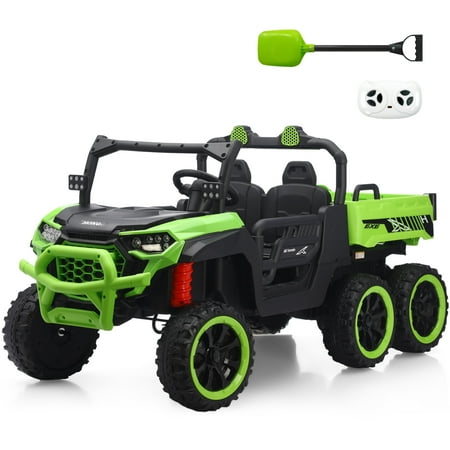 TCARAIWEN 24V Ride On 2 Seater Dump Truck with Remote Control, Ride on UTV W/,2 Speed 4WD Power Ride Cars 6x6 Wheels Ride on Toys W/ Dump Bed/Shovel for Boys Girls,Green