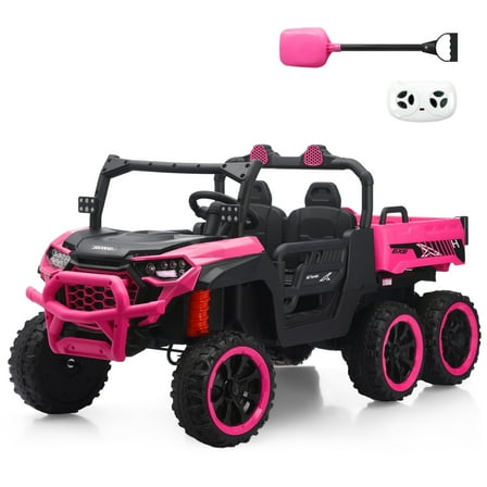 TCARAIWEN 24V Ride On 2 Seater Dump Truck with Remote Control, Ride on UTV W/,2 Speed 4WD Power Ride Cars 6x6 Wheels Ride on Toys W/ Dump Bed/Shovel for Boys Girls,Pink