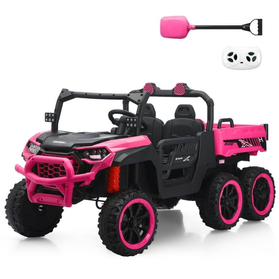 TCARAIWEN 24V Ride On 2 Seater Dump Truck with Remote Control, Ride on UTV W/,2 Speed 4WD Power Ride Cars 6x6 Wheels Ride on Toys W/ Dump Bed/Shovel for Boys Girls,Pink