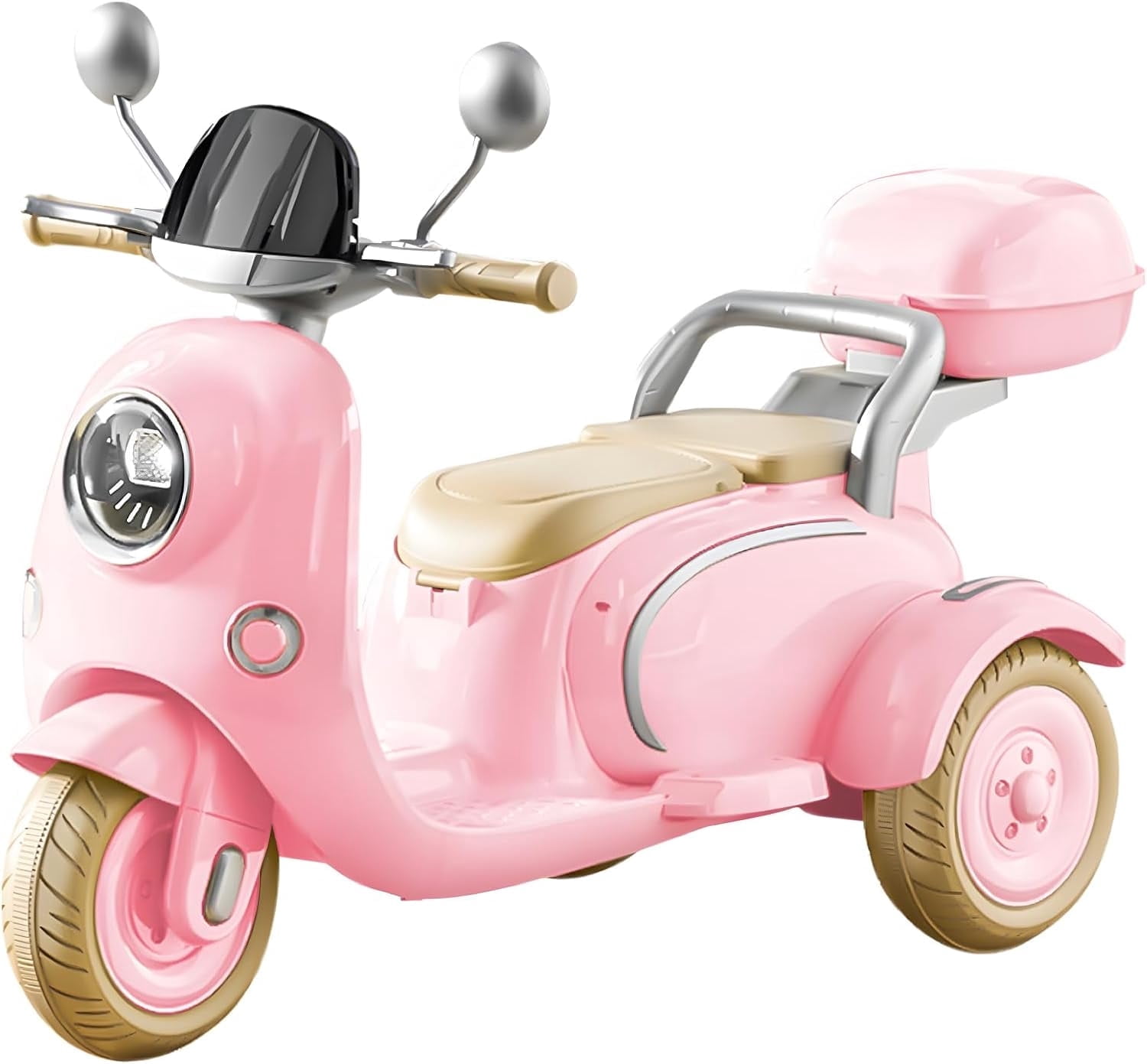 TCARAIWEN Girls Electric Motorcycle, 2 Seats Kids Motorcycle,12V Ride On Scooter for Kids with Storage Compartments, Cute Design with Stable 3-Wheel Structure, Ideal Moped for Girls Ages 3-6 (Pink)